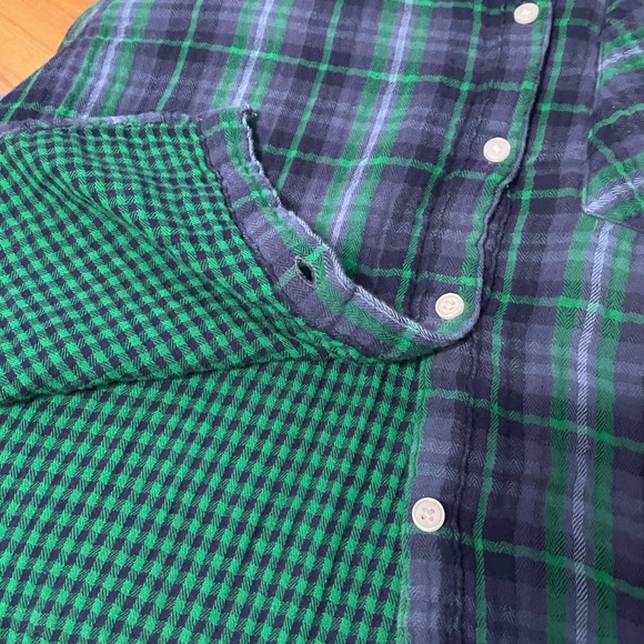 Aerie Gauzy Plaid Blue Green Women’s Button Front Shirt Size Medium Cotton - Picture 2 of 12